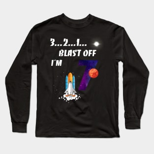 Outer Space Blast Off 7 Year Old 7th Birthday Party Long Sleeve T-Shirt